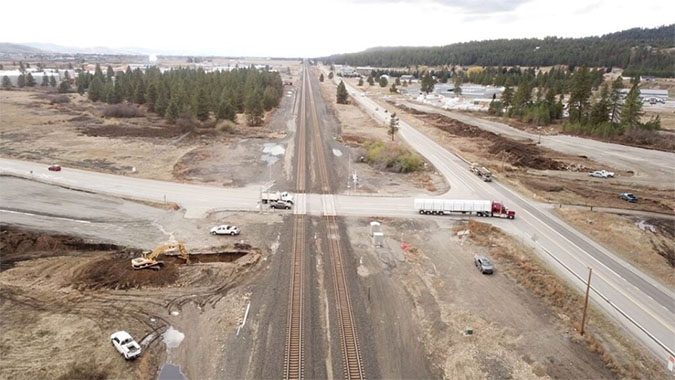 A rail crossing in Post Falls, Idaho. A rail crossing in Post Falls, Idaho.