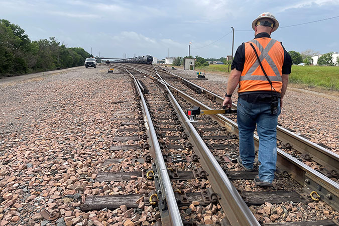 Cunningham inspecting tracks