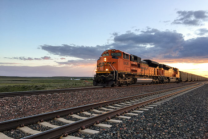 A BNSF train on a cleared track A BNSF train on a cleared track